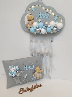 Bubble LEDLİ bulut bebek kapı süsü ve yastık takımı gri mavi